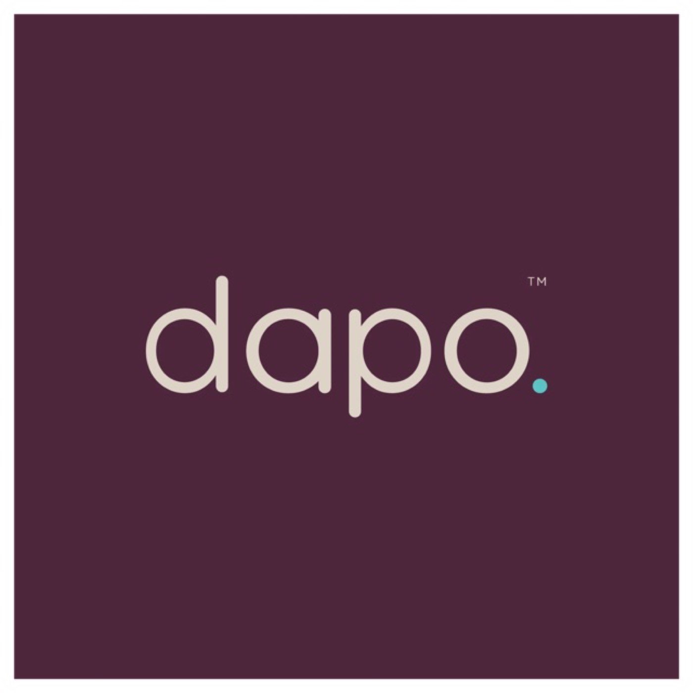 The Dapo logo, a cream wordmark on a plum background